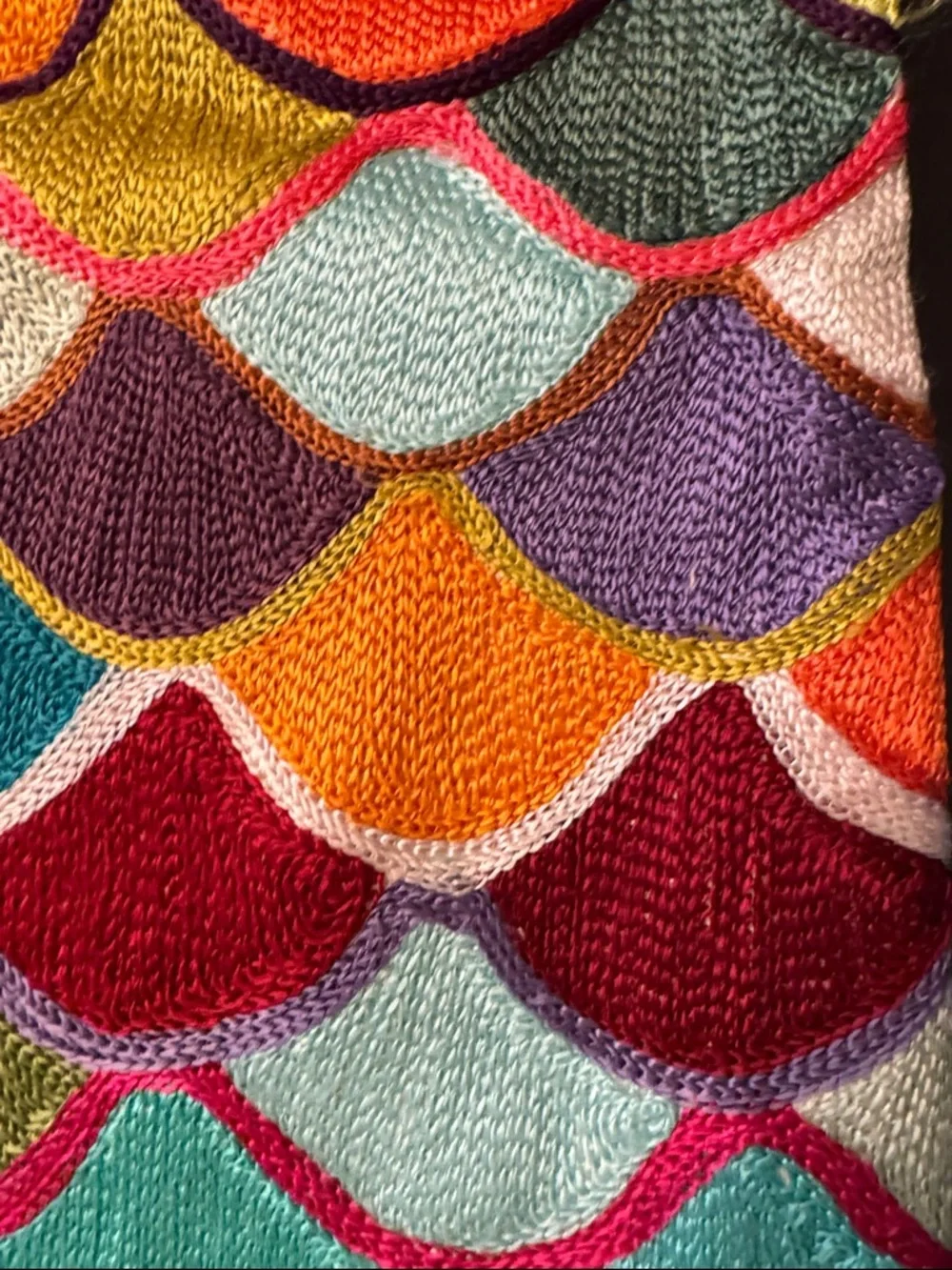 Colorful Scallop Embroidered Textile Pillow Cover 18 x 18 - Picture 4 of 4